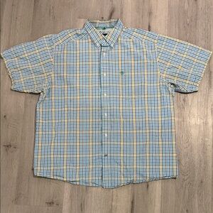 Ariat pro series Short-Sleeve Plaid Button-Down Shirt - Blue & Yellow